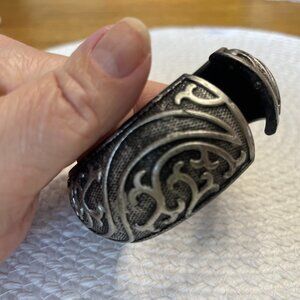 SILVER & BLACK Tone Interesting Plastic Bangle Hinged Bracelet (GUC) #963D